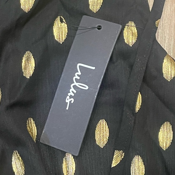 Lulu's Black and Gold Polka Dot Dress - Picture 6 of 6